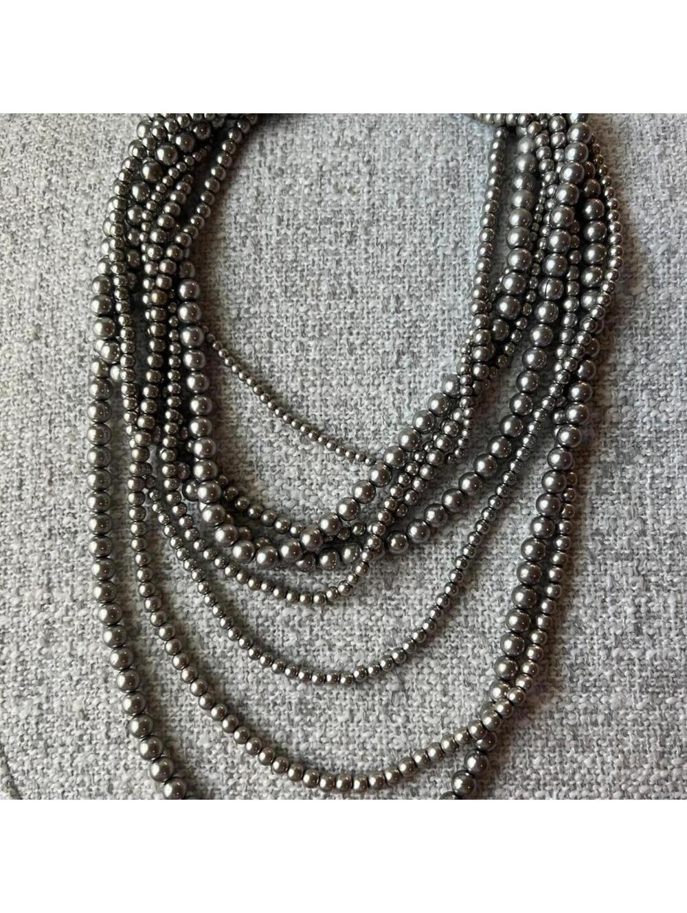 Vintage Multi-Strand Grey Faux-Pearl Necklace